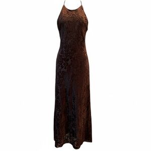 Y2k Whimsigoth chocolate brown velvet floral maxi dress